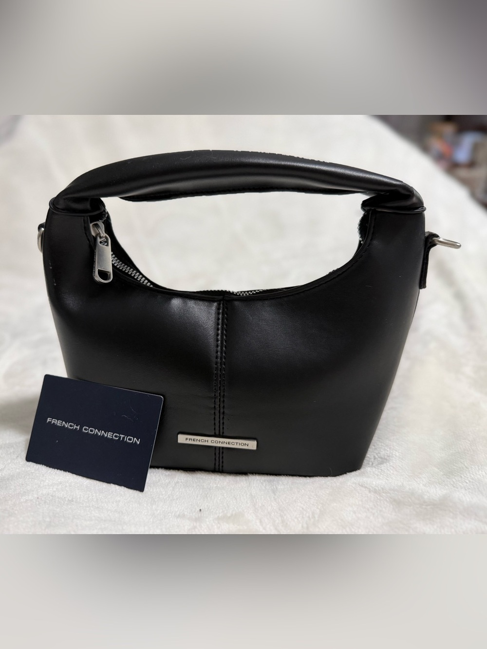 French Connection Black Mini Hobo with Silver Hardware